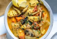 Golden Yam & Earthy Mushroom Curry with Cauliflower