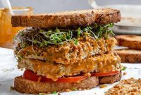 Golden Crispy Buffalo Tofu Sandwich