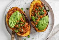 Golden Spaghetti Squash Bowls with Spicy Chili Cheese