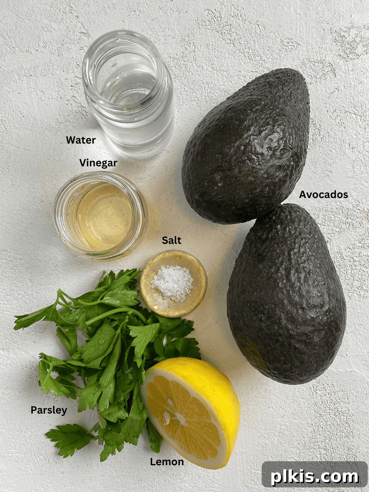 Effortless Avocado Cream 3 Ingredients for Avocado Cream measured out on a white surface.