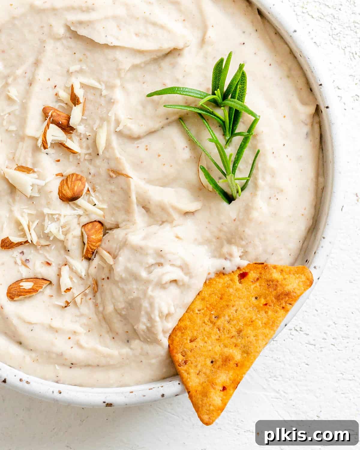 Plant-Powered Bean Dip 13 completed Vegan Bean Dip in a white bowl against a white background