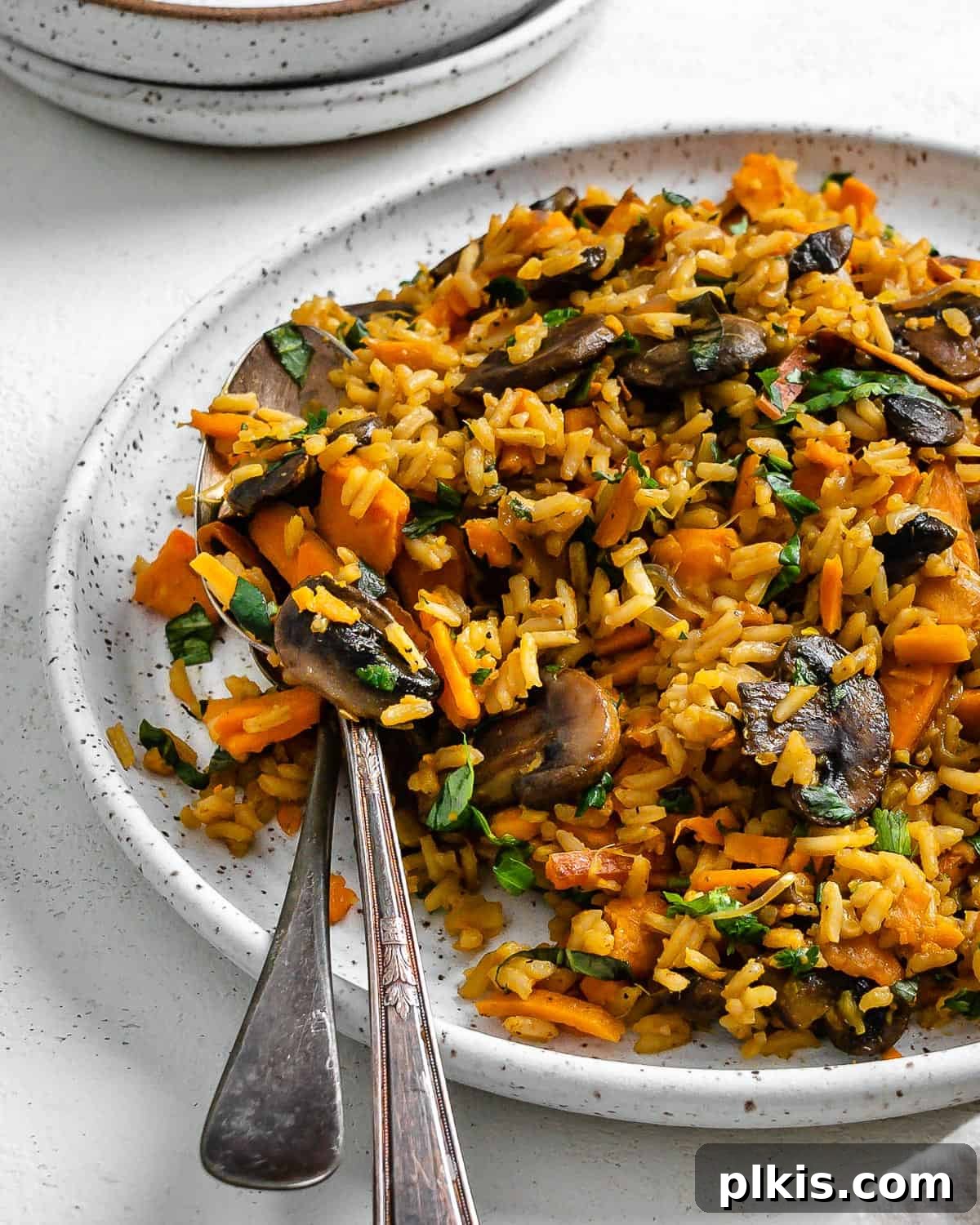 Nourishing Sweet Potato Fried Rice 17 Close-up of a serving of Healthy Sweet Potato Fried Rice, showcasing its vibrant colors and textures.