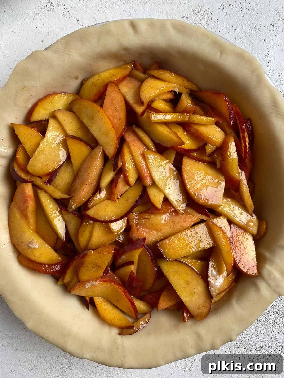 pre-baked pie with peach filling inside