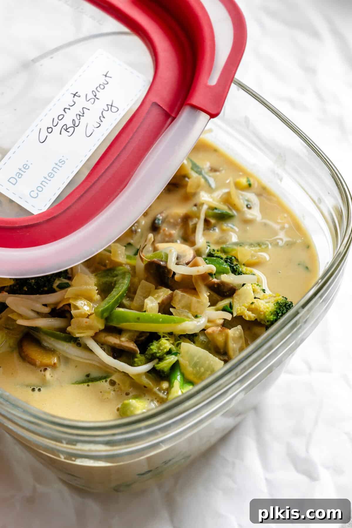 Vibrant Bean Sprout Curry 9 Completed Bean Sprouts Curry in a storage container, ready for meal prep.