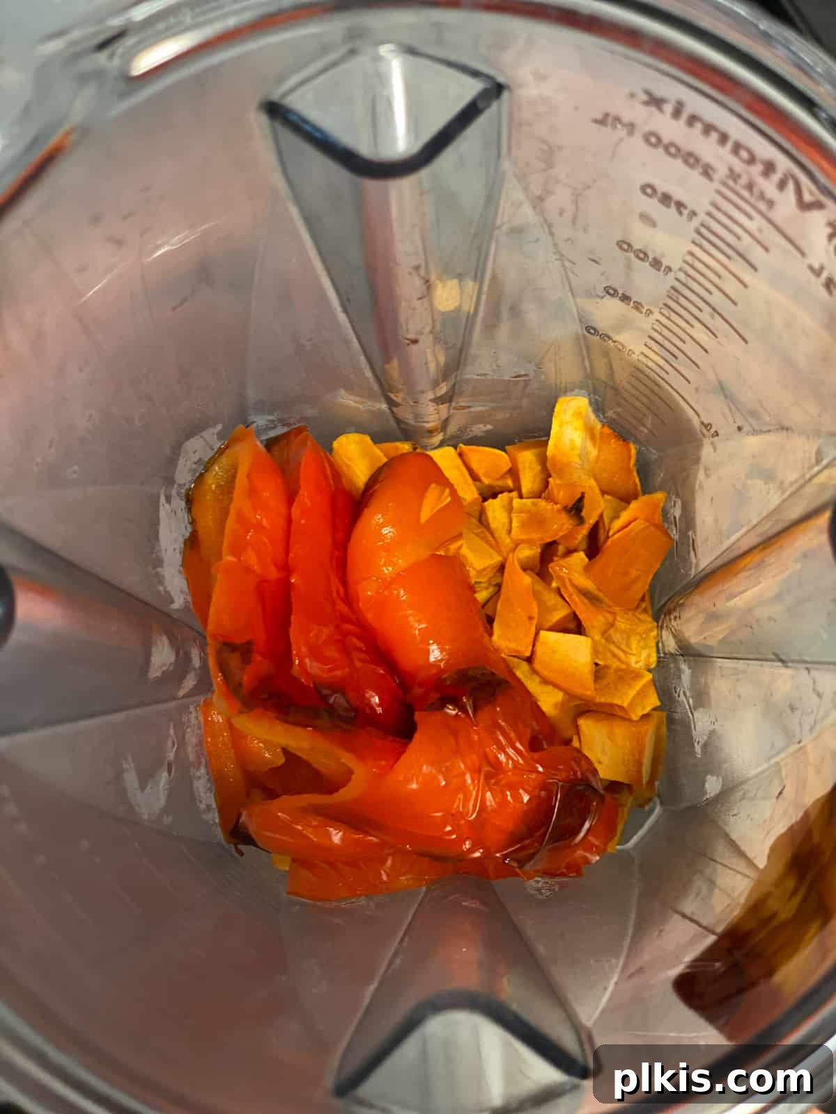 Velvety Sweet Potato Spaghetti 9 Roasted red pepper and sweet potato cubes added to a blender