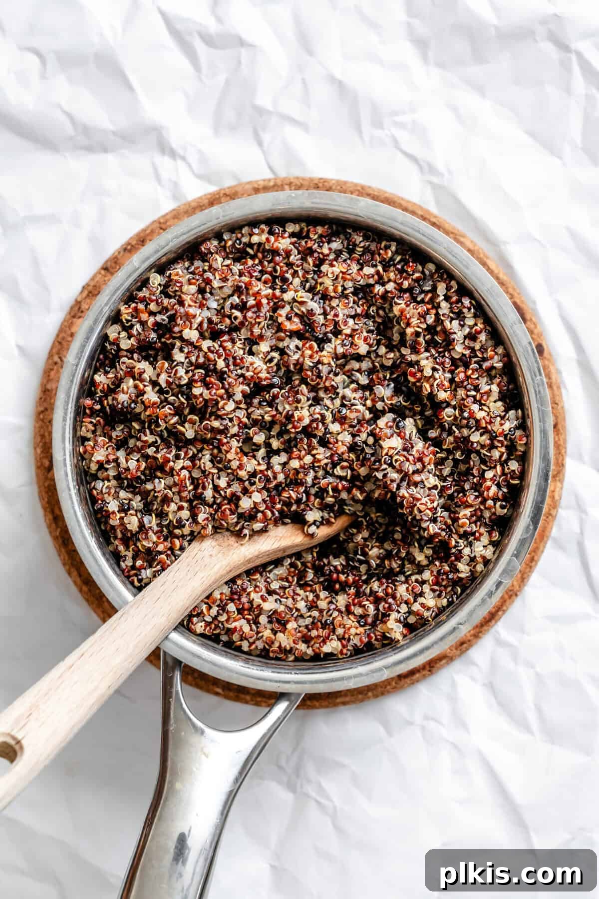 Southwestern Quinoa and Black Bean Fiesta 4 Process shot showing cooked quinoa in a bowl, ready to be cooled.