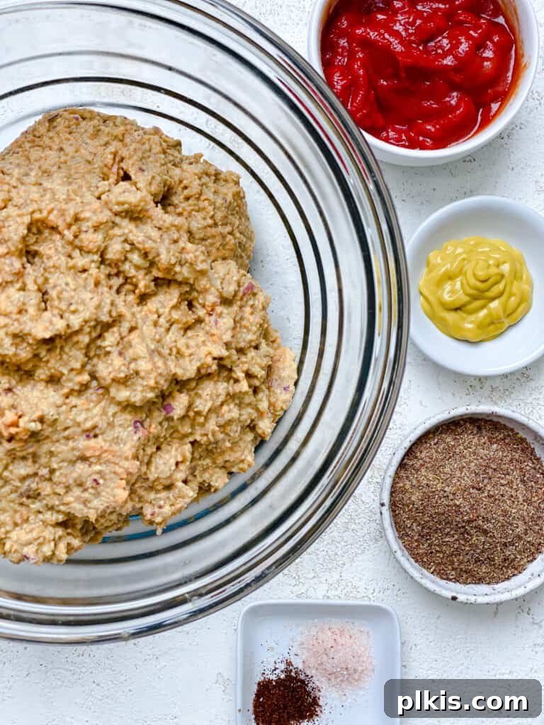 Ultimate Vegan Lentil Burgers 11 Additional binding ingredients for The Best Vegan Lentil Burgers measured out on a white surface.