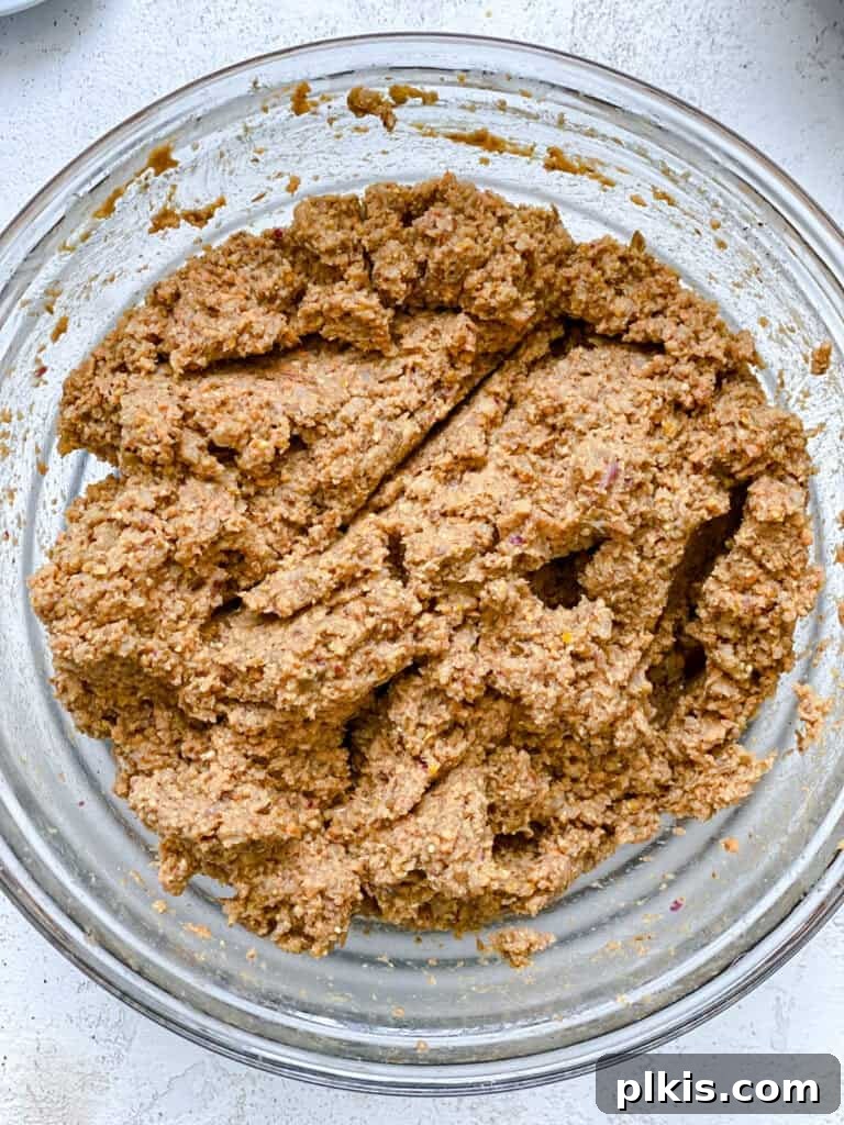 Ultimate Vegan Lentil Burgers 15 Finished burger mixture in a bowl, ready for patty formation.