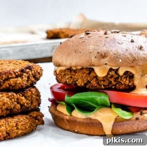 completed The Best Vegan Lentil Burgers on a white surface