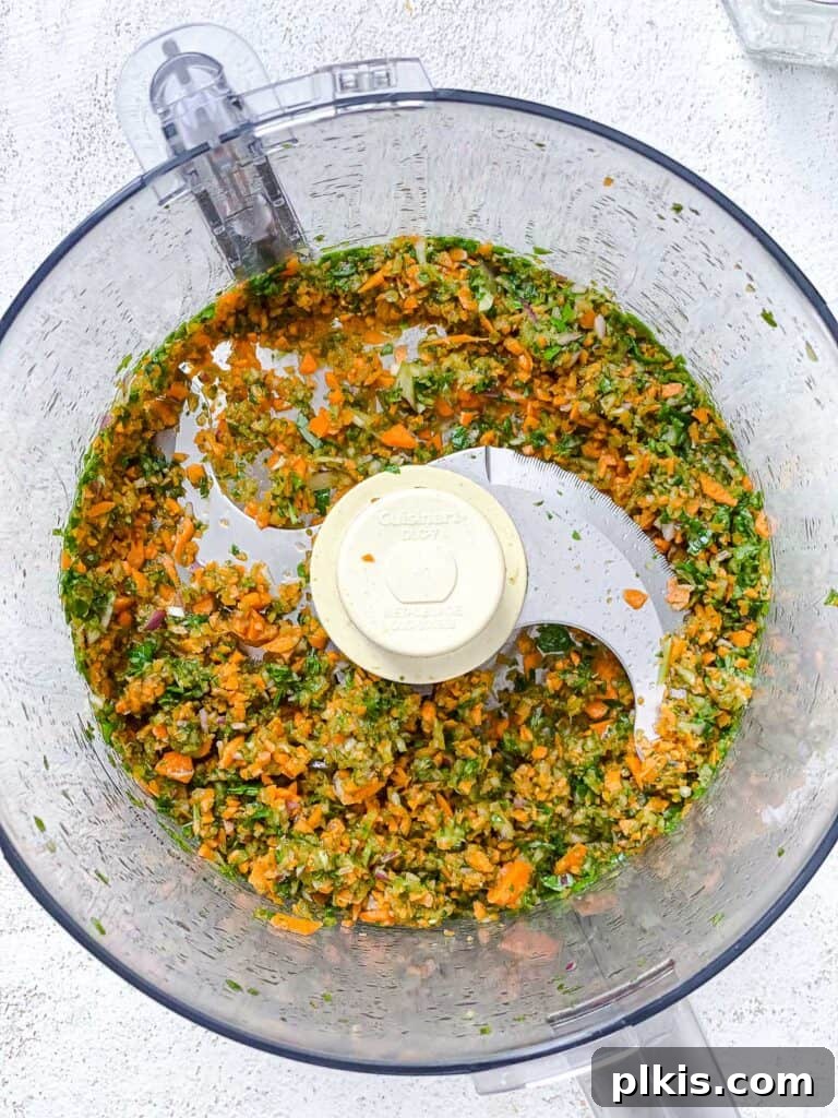 Golden Quinoa Chickpea Fritters 6 post processing veggies in food processor