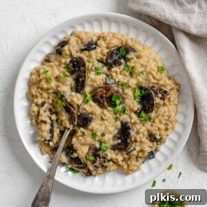 Velvety Brown Rice Risotto 14 completed Creamy Brown Rice Risotto plated against a light surface