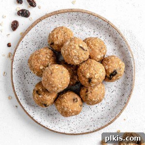 Completed 3-Ingredient Peanut Butter Oatmeal Energy Balls on a plate, ready to be enjoyed.