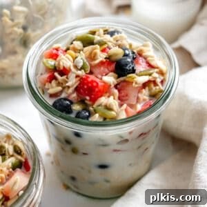 Completed Vegan Overnight Oats in a glass jar