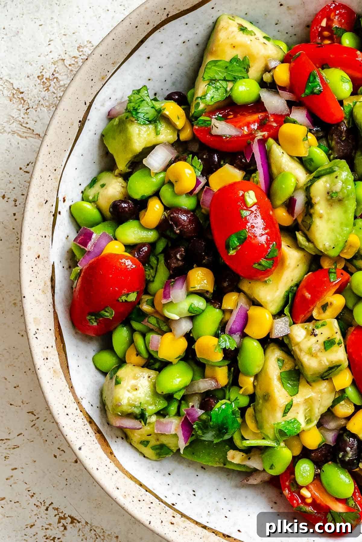 Vibrant Edamame Corn and Black Bean Salad 7 Completed Edamame Salad (With Corn and Black Beans) in a bowl, garnished with fresh cilantro and ready to be served.