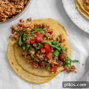 completed tofu tacos on two corn tortillas against a white surface