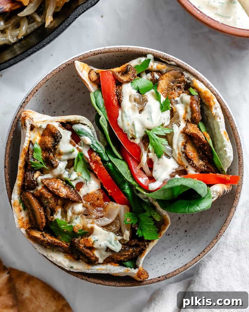 Savory Mushroom Stack 2 two open-faced mushroom sandwiches in a white bowl.