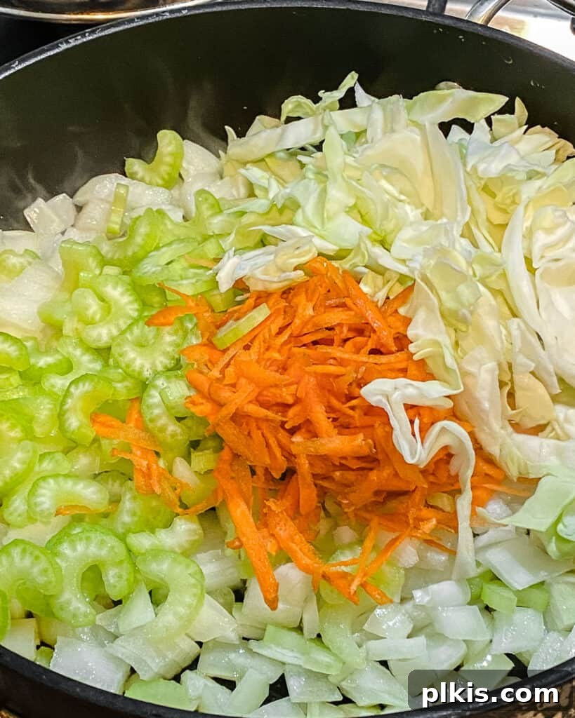 Easy Veggie Chow Mein A Delicious Plant-Based Bargain 4 process of adding veggies to black pan