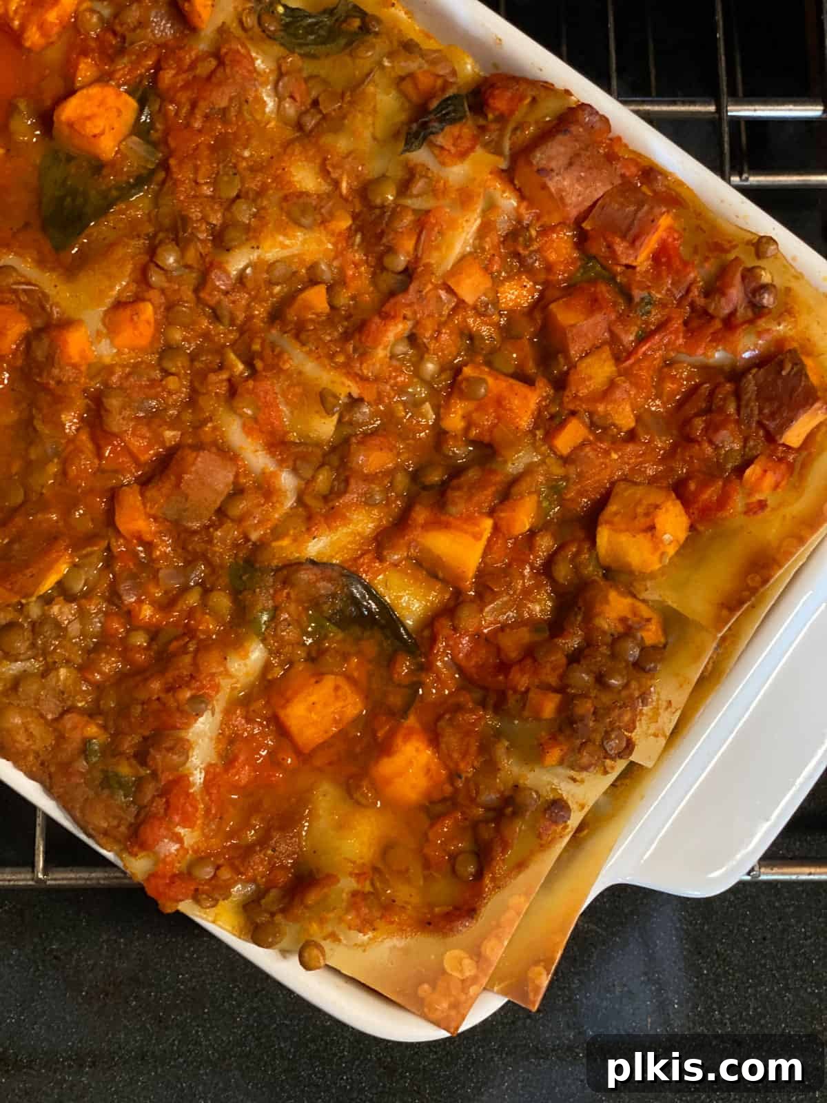 Deliciously Easy Vegan Sweet Potato Lasagna 17 post baked lasagna in a baking tray