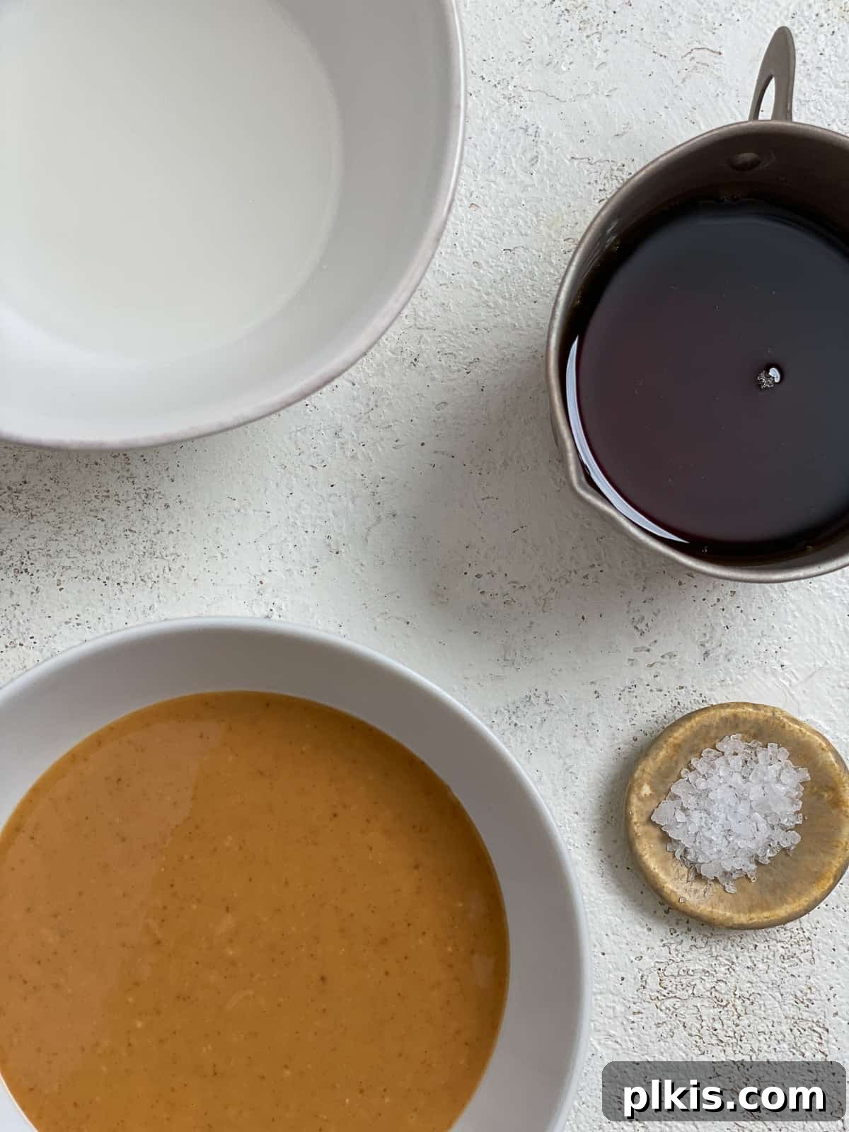 Decadent Salted Caramel Overnight Oats 8 caramel ingredients for Salted Caramel Overnight Oats against a white background
