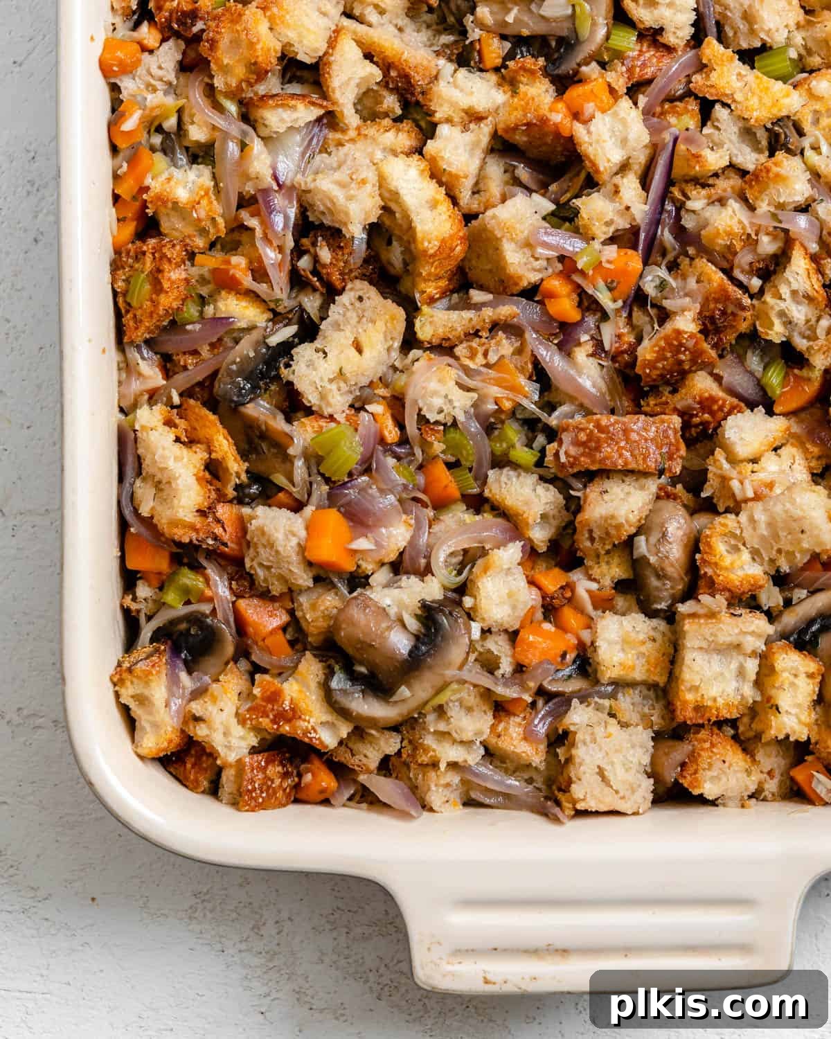 Simple & Savory Mushroom Stuffing 2 completed Easy Mushroom Stuffing Recipe in dish
