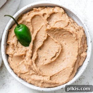 Creamy Pinto Delight 6 completed Mexican Pinto Bean Dip in a bowl