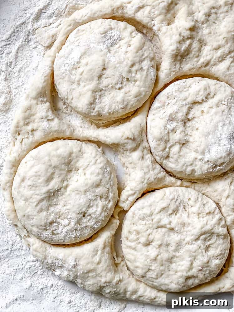 Southern Comfort Reimagined Vegan 9 Process shot showing cut-outs of biscuit dough on a floured surface.