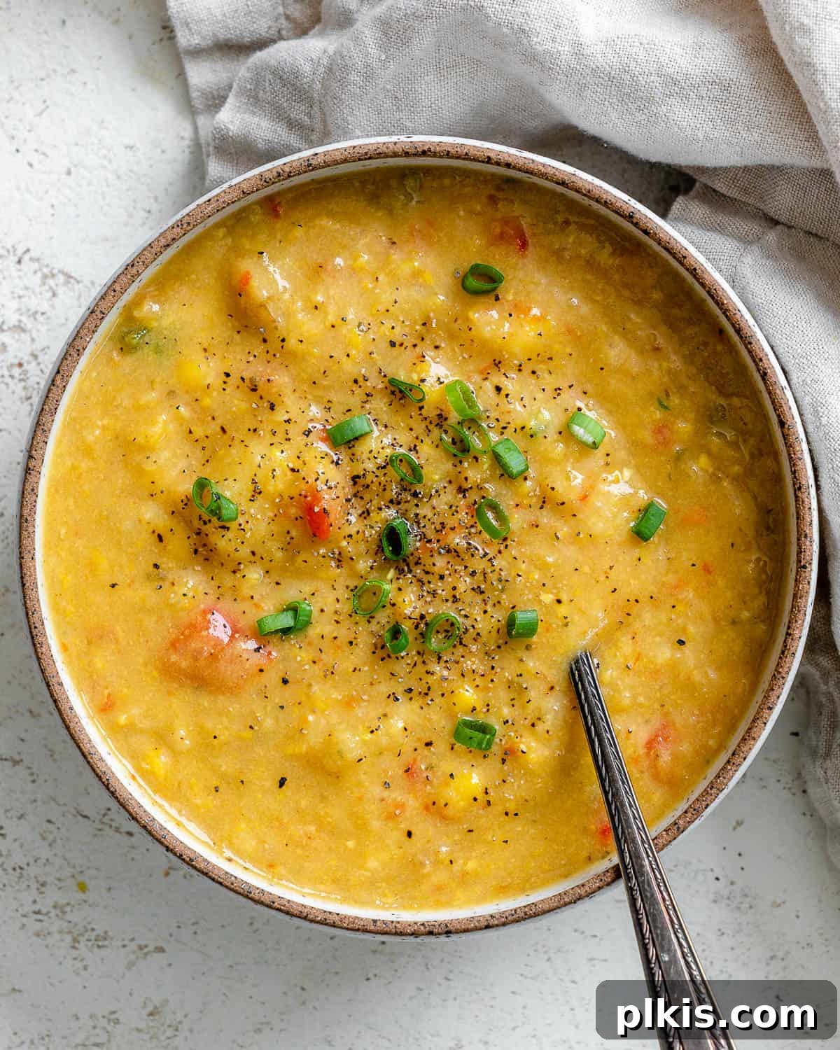 Golden Harvest Chowder 2 completed Corn Chowder in a bowl against a light surface