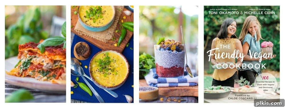 Creamy Vegan Stuffed Shells 3 The Friendly Vegan Cookbook by Toni Okamoto & Michelle Cehn, featuring a variety of wholesome vegan recipes.