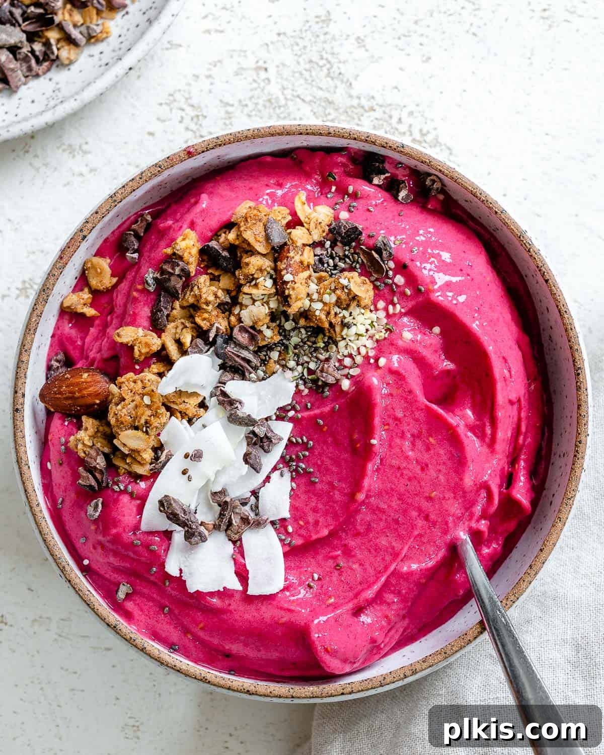 Ruby Red Refresher 2 completed Quick Fruit and Beet Smoothie in a bowl