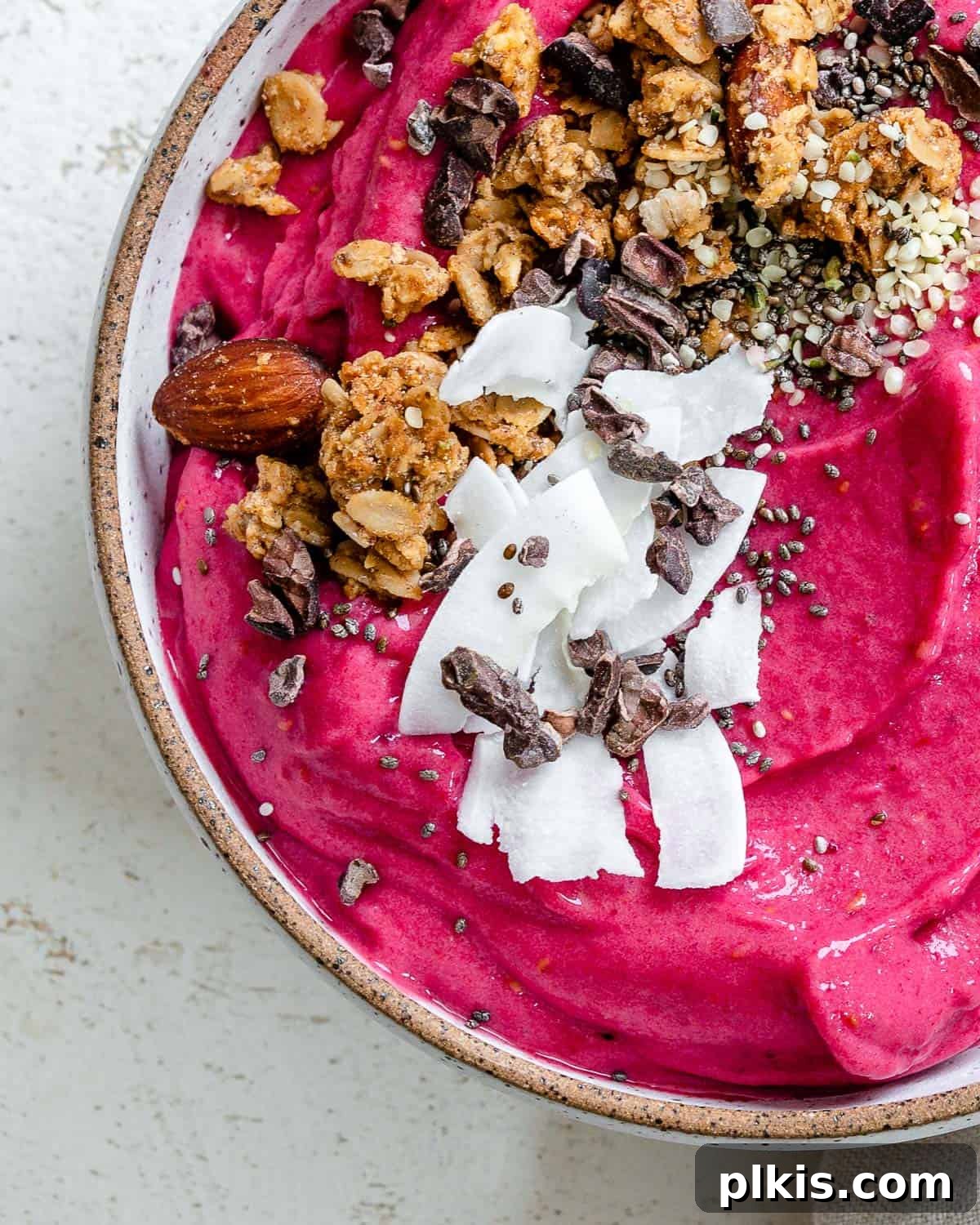Ruby Red Refresher 6 completed Quick Fruit and Beet Smoothie in a bowl