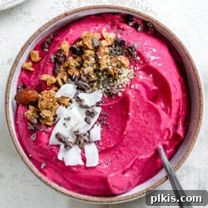 completed Quick Fruit and Beet Smoothie in a bowl