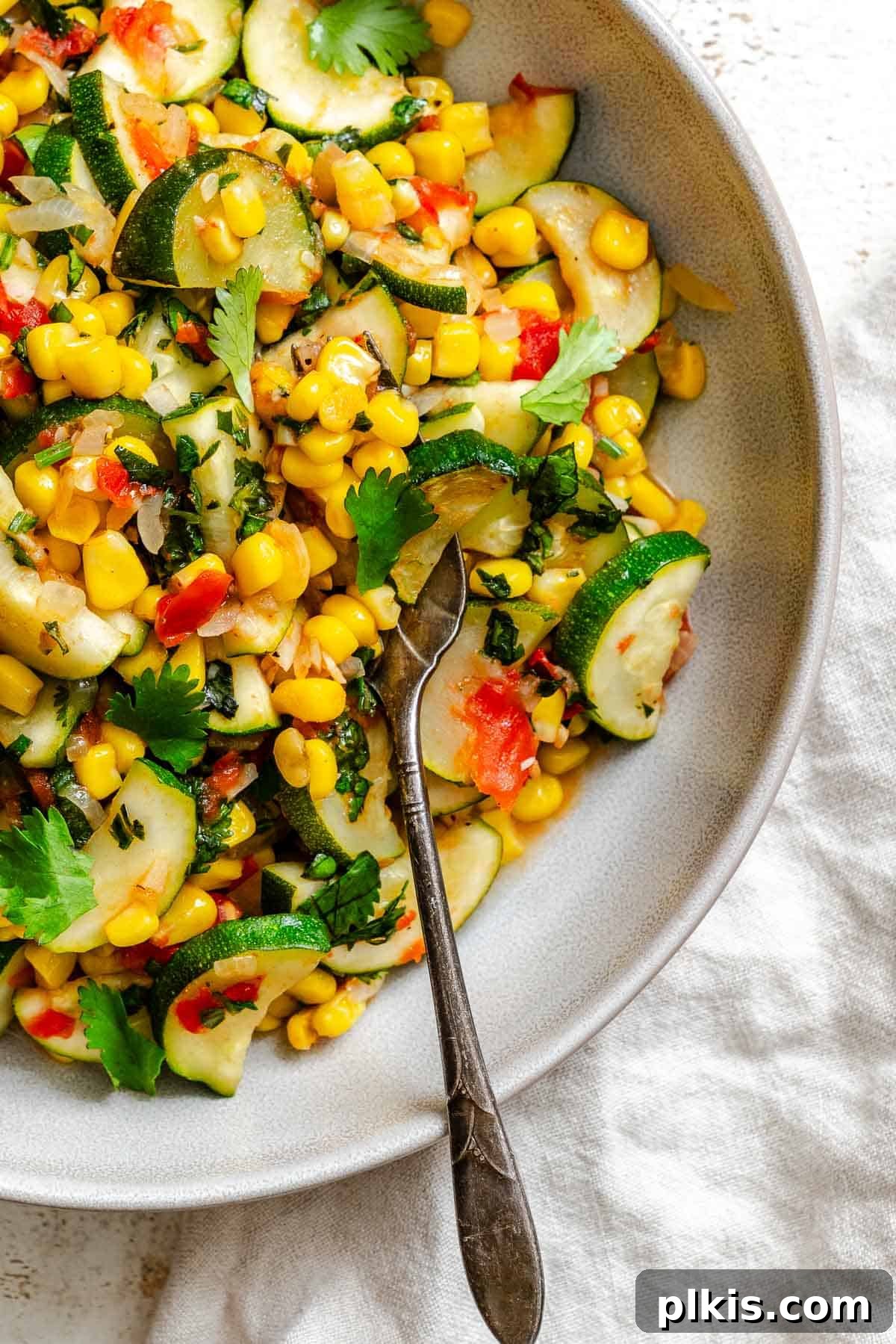 Effortless Calabacitas: A Mexican Zucchini Delight 2 Completed Easy Calabacitas Recipe (Mexican Zucchini) on plate.