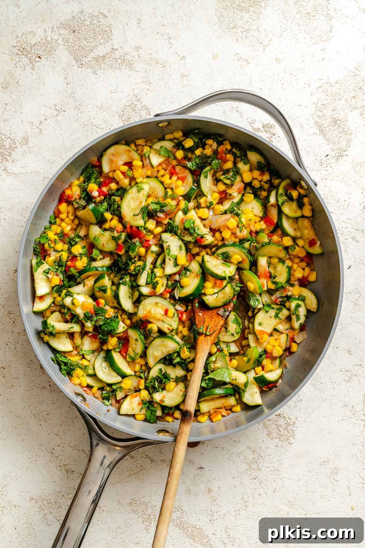 Effortless Calabacitas: A Mexican Zucchini Delight 6 Completed Easy Calabacitas Recipe (Mexican Zucchini) in pan.