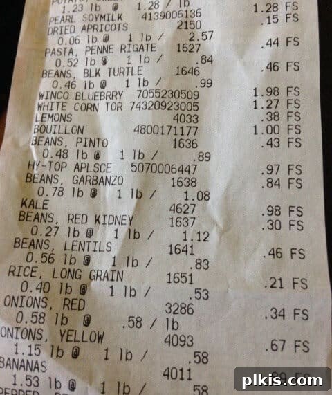 Frugal Vegan Feasts for One: Week 2 Progress 2 Grocery receipt showing healthy vegan ingredients bought on budget.