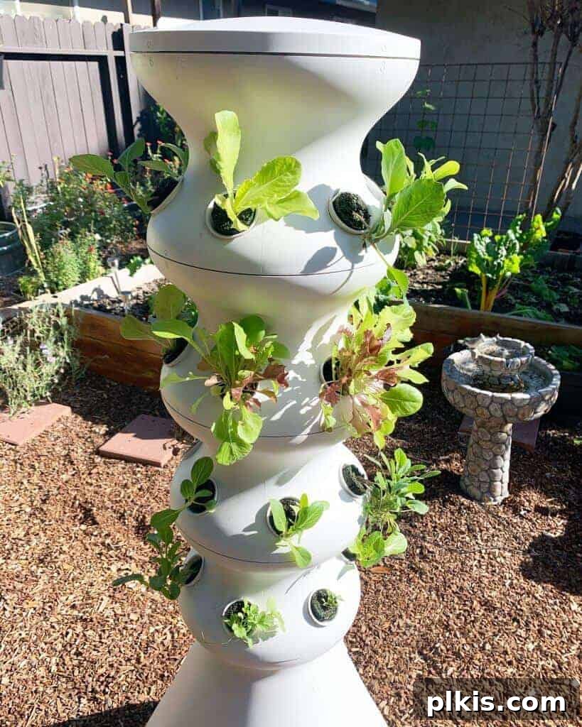 Holiday Gifting Unwrapped Your Essential Picks 10 A vibrant vertical ceramic farmstand showcasing various healthy plants growing in a backyard setting.