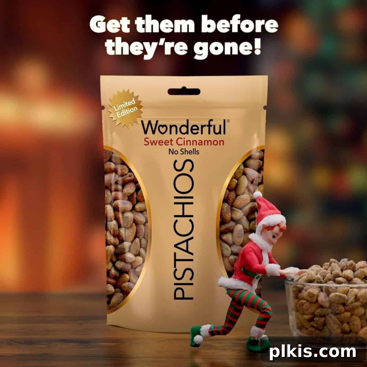 Holiday Gifting Unwrapped Your Essential Picks 11 A vibrant graphic featuring Wonderful Pistachios in Sweet Cinnamon flavor, perfect for holiday gifting.