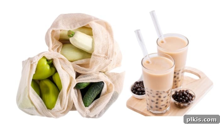 Holiday Gifting Unwrapped Your Essential Picks 8 A collection of eco-friendly kitchen items, including reusable bags, water bottles, and straws.