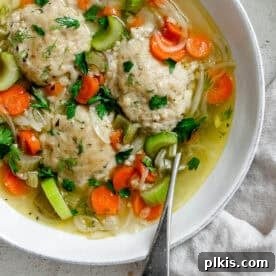 completed Vegan Matzo Ball Soup in a bowl