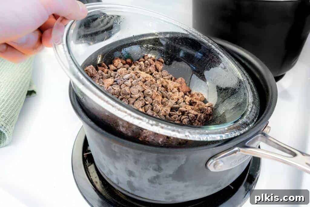 How to Make Chocolate Saucepan with glass bowl and chocolate chips
