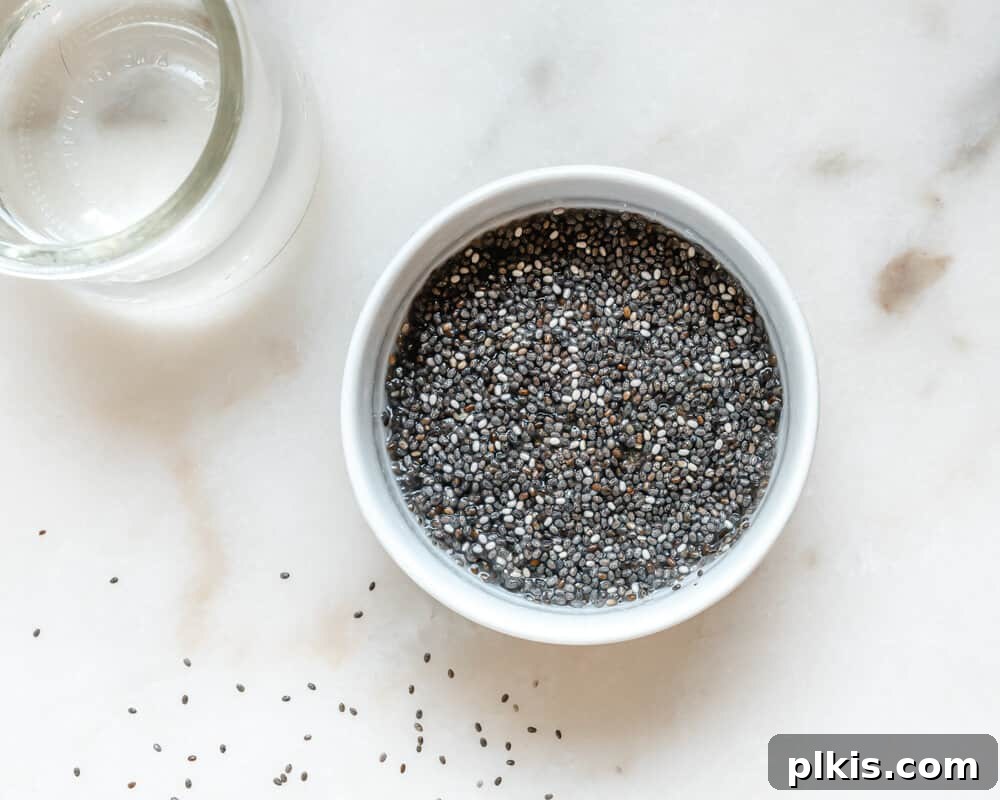 Best Vegan Egg Substitutes for Baking Bowl of Activated Chia seeds and a glass of water