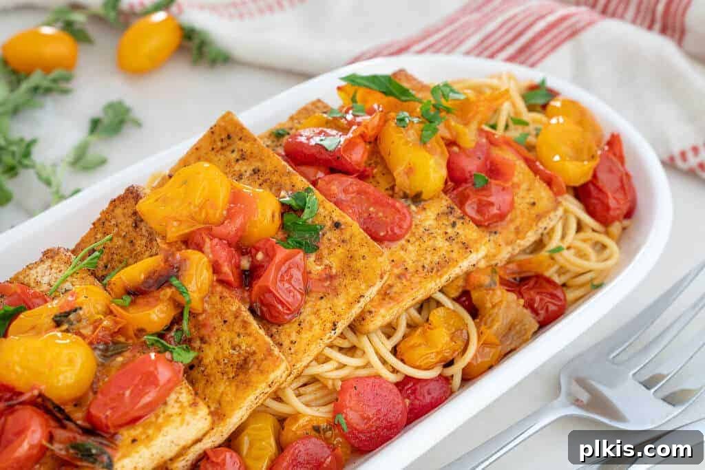 Savory Tofu Recipes Italian Inspired Tofu Fillets Served on a Long Platter with Spaghetti