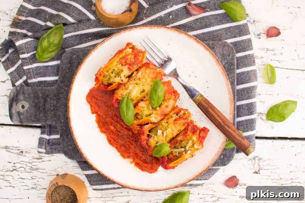 Vegan Stuffed Shells Recipe Round Dish with Vegan Stuffed Shells in Tomato Sauce