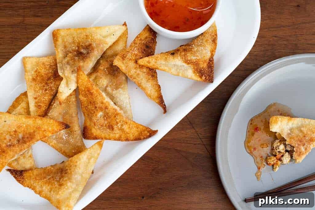 Crispy Fried Tofu Wontons Crispy Fried Tofu Wontons Served with Hot Sauce on a long platter