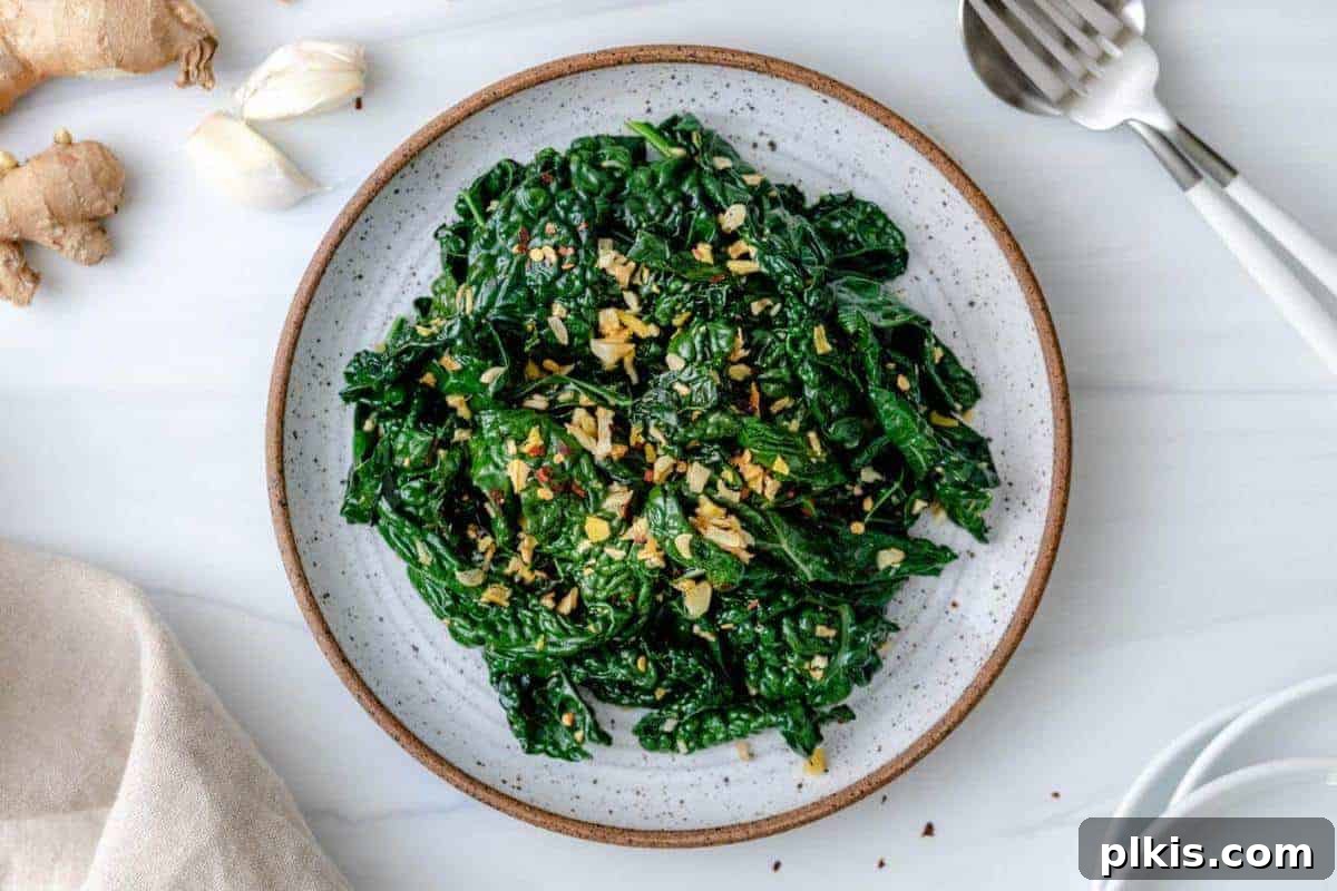 Kale 101 Speckled Dish with Sauteed Kale with Garlic
