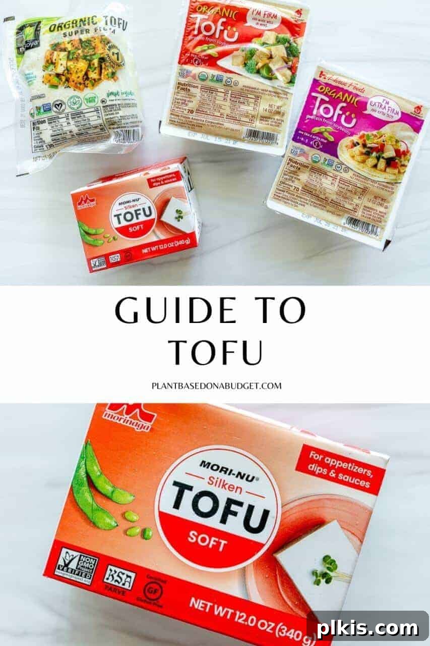 Ultimate Tofu Guide five different packaged tofu blocks on a white background