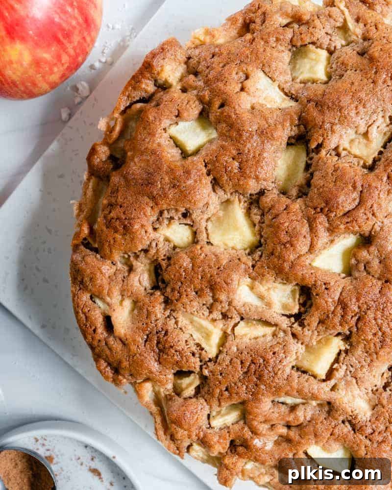 48 Irresistible Vegan Apple Delights 15 Finished apple cake with two apples and measuring tools against a white background.