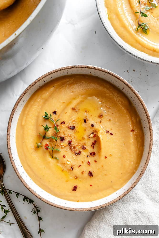 48 Irresistible Vegan Apple Delights 31 Completed Roasted Parsnip Soup in a bowl.
