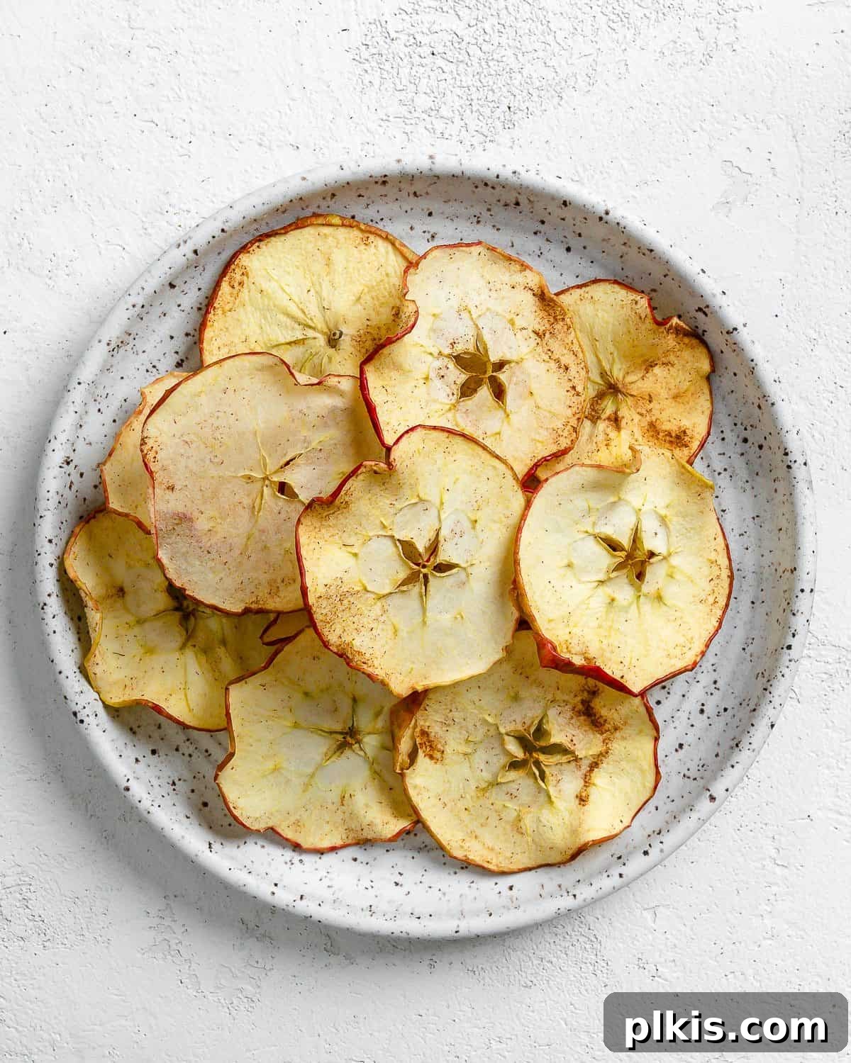 48 Irresistible Vegan Apple Delights 42 Completed Dehydrator Apple Chips on a plate.