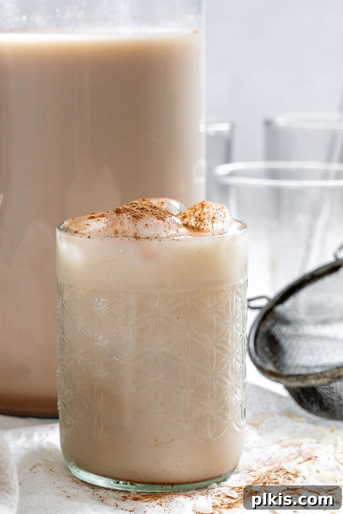 Plant-Based Horchata Delight 2 completed Mexican Horchata Recipe against a white background