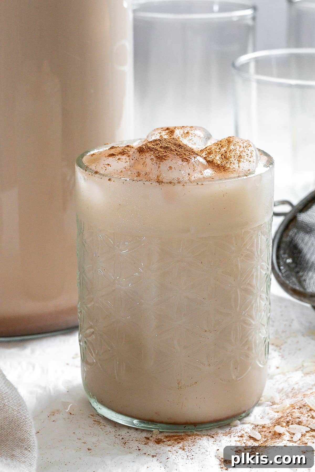 Plant-Based Horchata Delight 9 completed Mexican Horchata Recipe against a white background